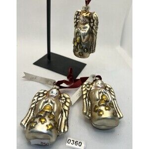 3 New Demdaco Mercury Glass Christmas Angels Ornaments Glitter 3” gold